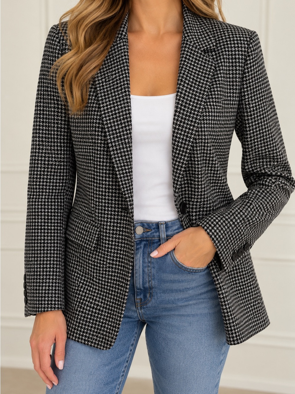 Loft Classic Black & White Houndstooth Blazer Jacket sz 4